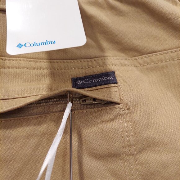NWT Columbia pants Mens 44x32 Tan back zip pockets Slim stretch business casual - Picture 11 of 15